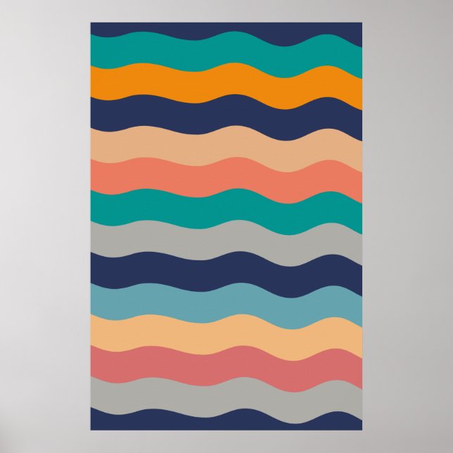 Póster Líneas onduladas retro - Poster Naranja azul turqu (Frente)