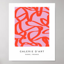 Póster Líneas retro rosadas Formas de pincel abstracto mo