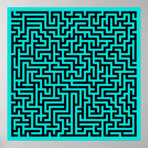 Póster Líneas turquesa de laberinto negro