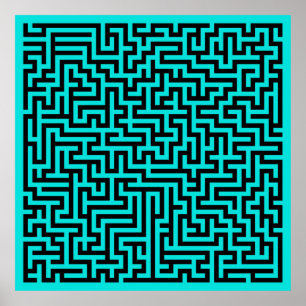 Póster Líneas turquesa de laberinto negro