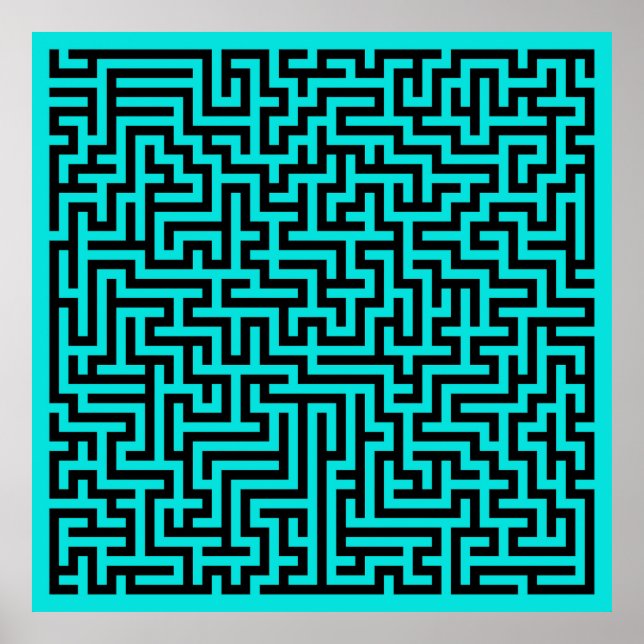 Póster Líneas turquesa de laberinto negro (Frente)