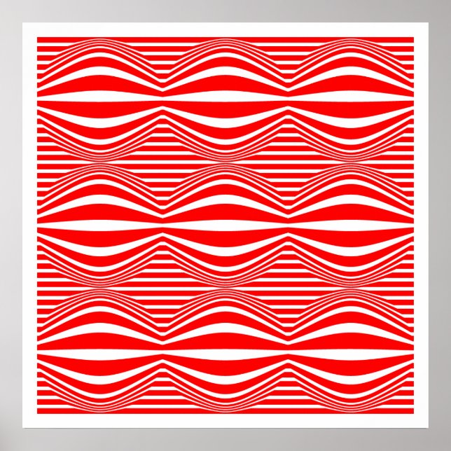 Póster Líneas y esferas de Op Art 01 - Rojo y Blanco (Frente)