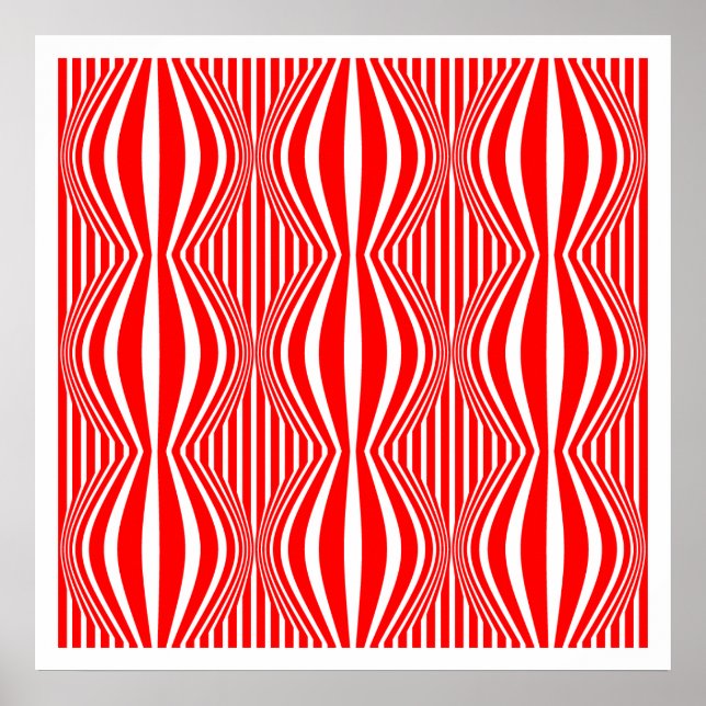 Póster Líneas y esferas de Op Art 02 - Rojo y Blanco (Frente)