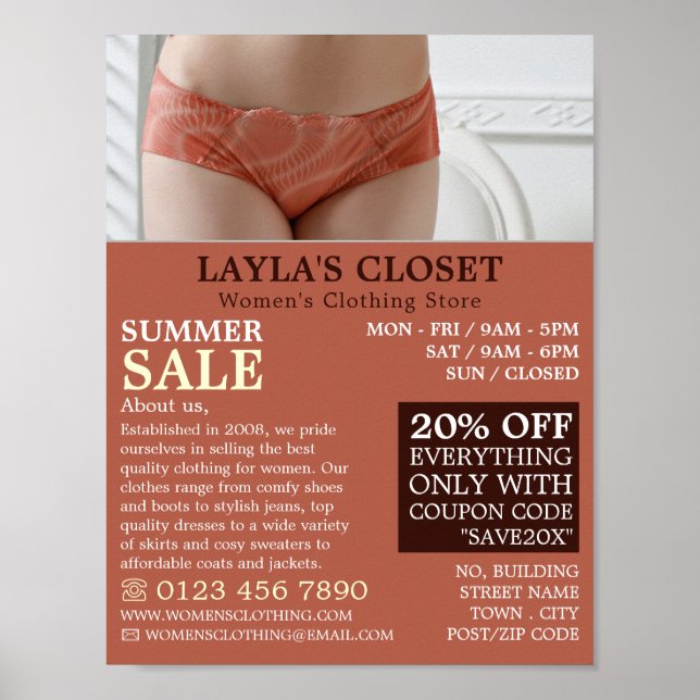 Póster Lingerie femenina, anuncio de tienda de ropa para  (Frente)