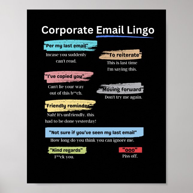 Póster Lingo de correo electrónico corporativo divertido (Frente)
