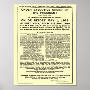 Póster Lingote de prohibición de la moneda de oro del