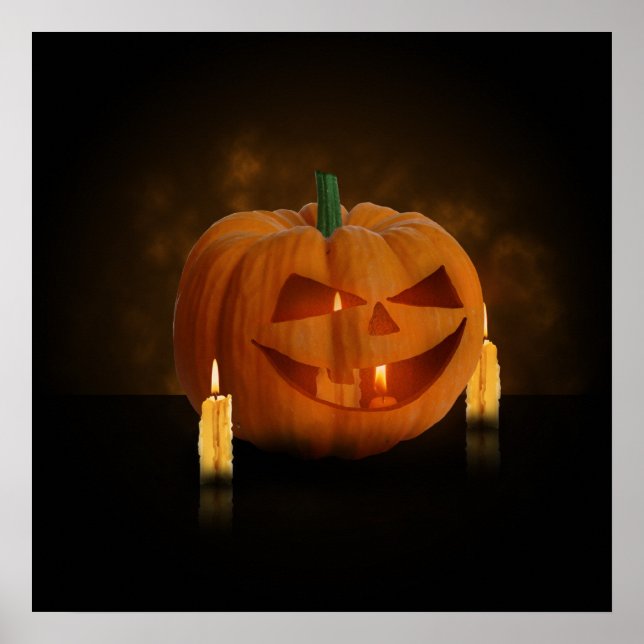 Póster Linterna de calabaza de Halloween con velas (Frente)