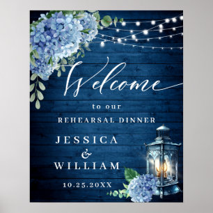 Póster Linterna de Hortensia Azul de Madera Boho Cena de 