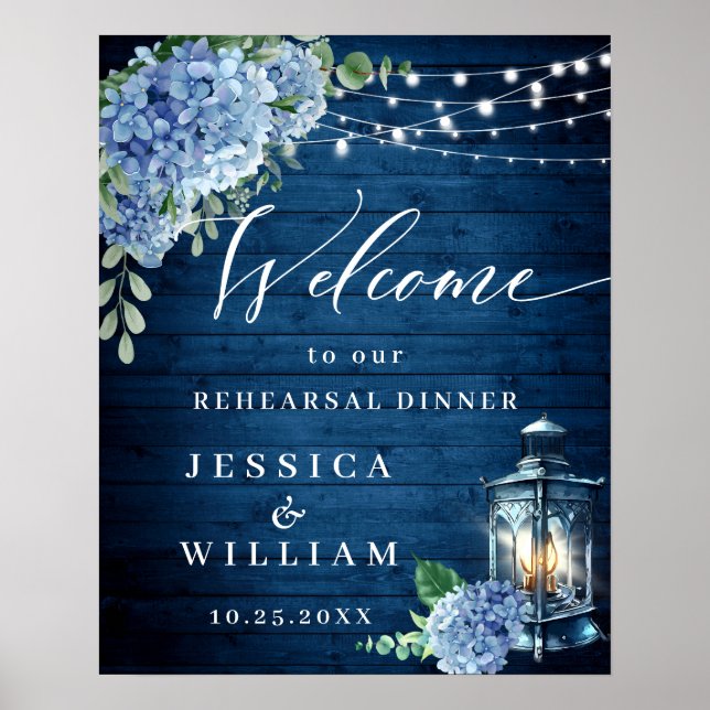 Póster Linterna de Hortensia Azul de Madera Boho Cena de  (Frente)