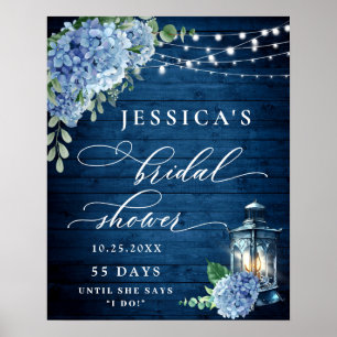 Póster Linterna de Hortensia Azul Madera Boho Despedida d