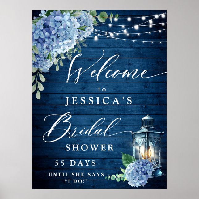Póster Linterna de Hortensia Azul Madera Boho Despedida d (Frente)