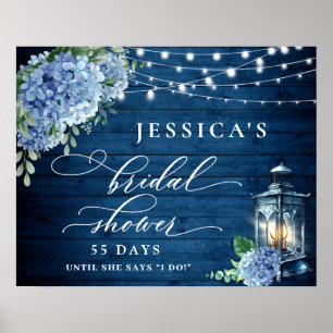 Póster Linterna de Hortensia Azul Madera Boho Despedida d