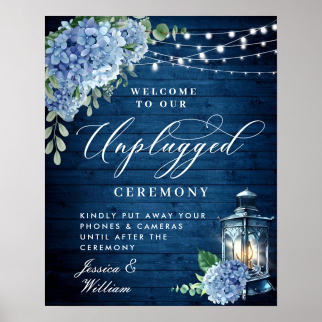 Póster Linterna de Hortensia Azul para Boda sin Luces (Frente)