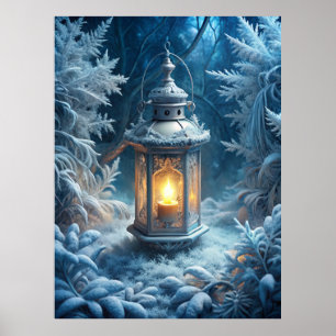 Póster Linterna de invierno encantado: bosque mágico neva