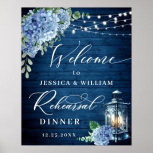 Póster Linterna de madera de Hortensia Azul Boho Cena de 