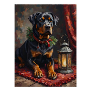 Póster Linterna de Navidad de perro Rottweiler digno