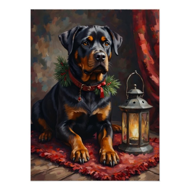 Póster Linterna de Navidad de perro Rottweiler digno (Anverso)