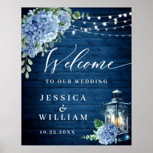 Póster Linterna floral de Hortensia Azul Bodas de Bienven
