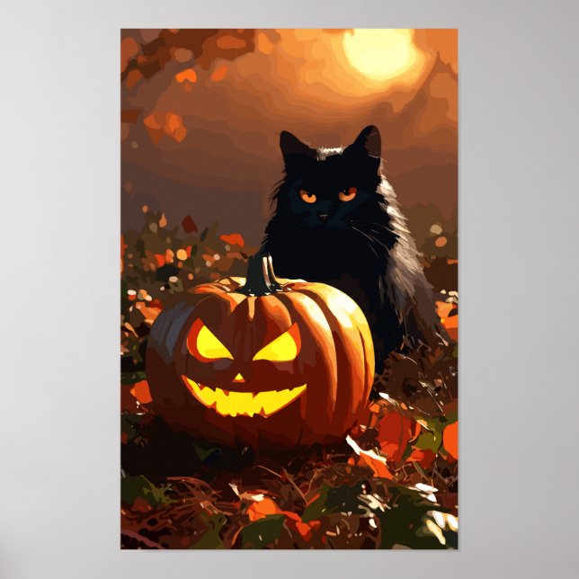 Póster Linterna Jack-o’ y gato negro (Frente)
