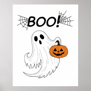 Póster Linterna Jack-o’ y Halloween con fantasma blanco