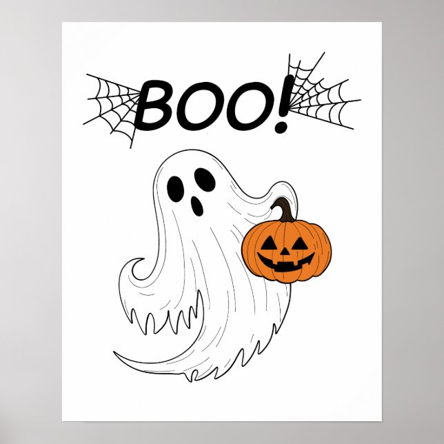 Póster Linterna Jack-o’ y Halloween con fantasma blanco (Frente)