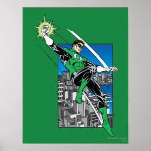 Póster Linterna verde con fondo de ciudad