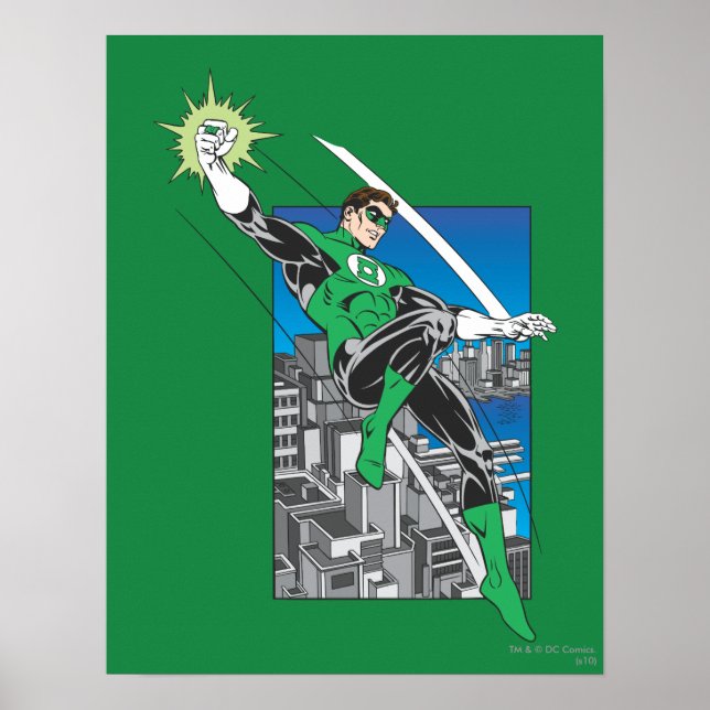 Póster Linterna verde con fondo de ciudad (Frente)