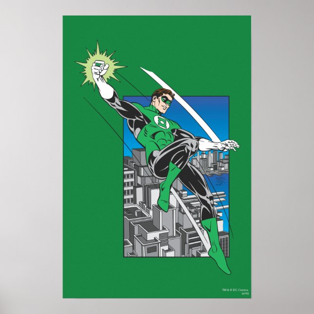 Póster Linterna verde con fondo de ciudad (Frente)