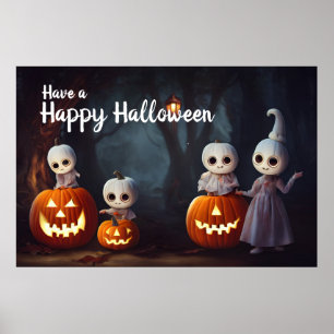 Póster Linternas Jack-O y calabaza de cabeza Halloween