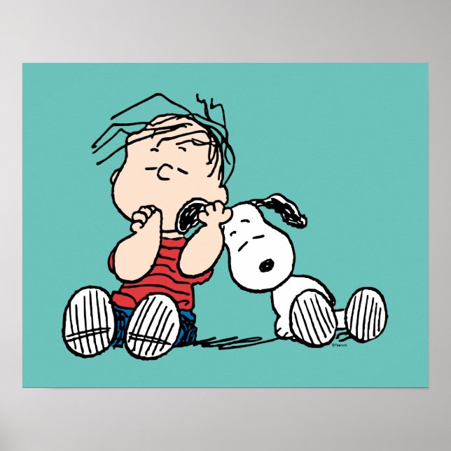 Póster Linus consolado con el oído de Snoopy (Frente)