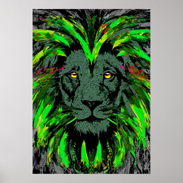 Póster Lion Head Poster Art | Poster de leones verdes (Frente)