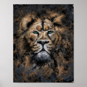 Póster Lion King - Wild Animal Face Abstract Painting Art