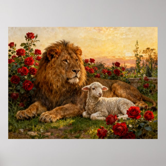 Póster Lion & Lamb in the Roses (Frente)