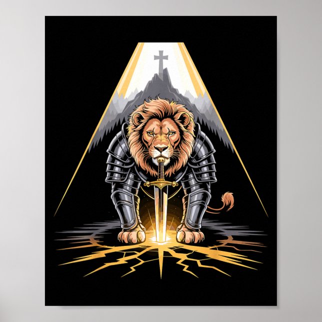 Póster Lion Of Judah Sword And Cross Christian Warrior  (Frente)