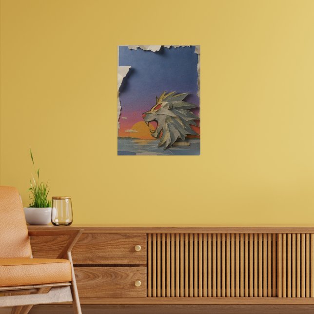 Póster Lion Paper Cut Art Poster - Fierce 3D Animal Wall (Salón 2)