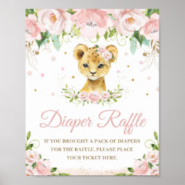Póster Lion Rubor Pink Floral Baby Shower Diaper Raffle