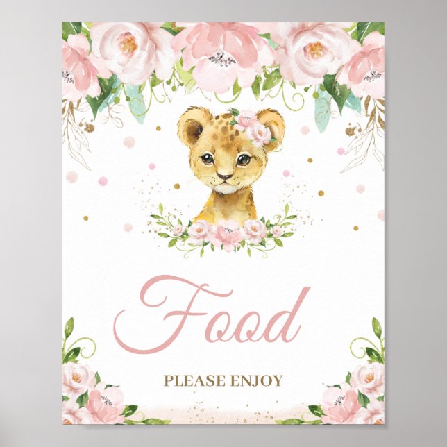 Póster Lion Rubor Pink Floral Baby Shower Food Tabletop (Frente)