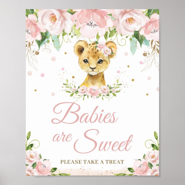 Póster Lion Rubor Pink Floral Baby Shower Sweet Tret (Frente)