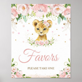 Póster Lion Rubor Pink Floral Party Baby Shower Favorece