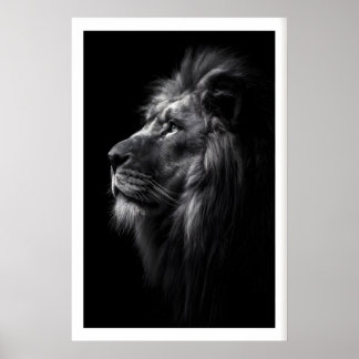 Póster Lion Wall Art Black and White Side Profile with