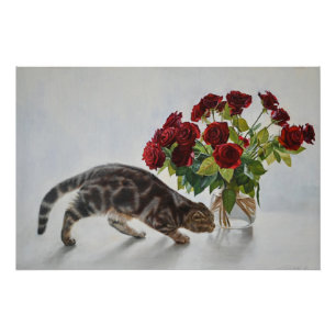 Póster Lionel el gato y los Rosas - Bella Artes