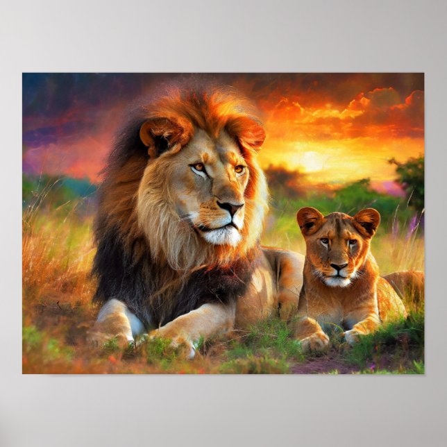 Póster Lioness with Cub (Frente)