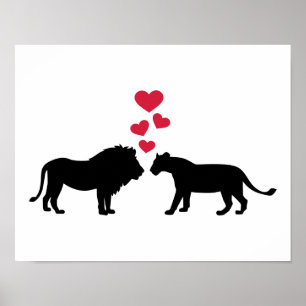 Póster Lions red hearts love