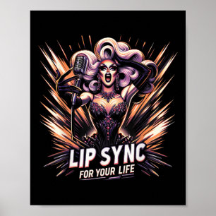 Póster Lip Sync For Your Life Drag Queen Funny Graphic Te