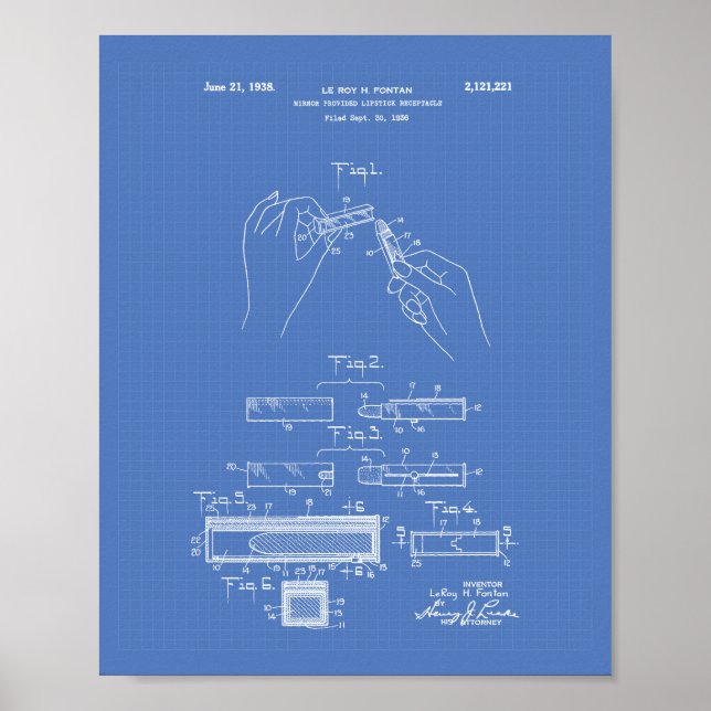 Póster Lipstick 1938 Patent Art Blueprint (Frente)