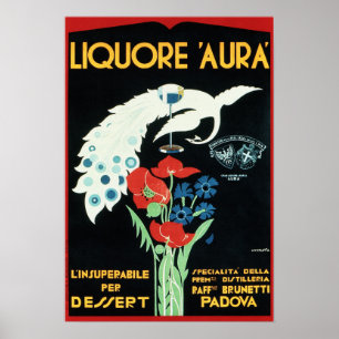 Póster LIQUORE AURA Padova Italia Vintage Liqueur Aperiti
