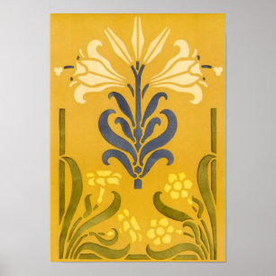 Póster Lirio blanco de Art Nouveau - Imprimir