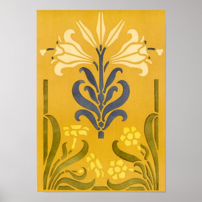 Póster Lirio blanco de Art Nouveau - Imprimir (Frente)