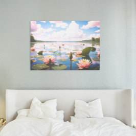 Póster Lirio de agua con nubes rosas reflexionando sobre 