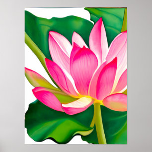 Póster Lirio de agua rosa grande con hojas verdes de esme